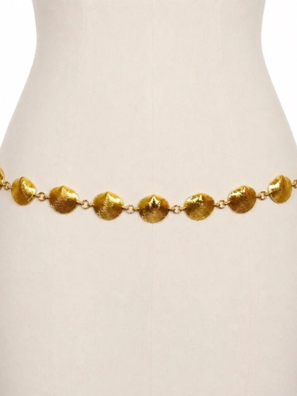 Vintage Gold Tone Sculptural Seashell Link Adjustable Chain Belt 44